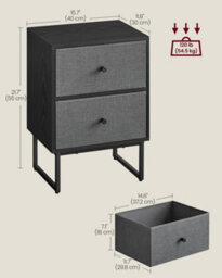 Vasagle Bedside, Side End Table With Storage, 2 Removable Fabric Drawers, For Bedroom, Living Room - thumbnail 3