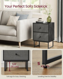 Vasagle Bedside, Side End Table With Storage, 2 Removable Fabric Drawers, For Bedroom, Living Room - thumbnail 6
