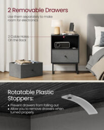 Vasagle Bedside, Side End Table With Storage, 2 Removable Fabric Drawers, For Bedroom, Living Room - thumbnail 5