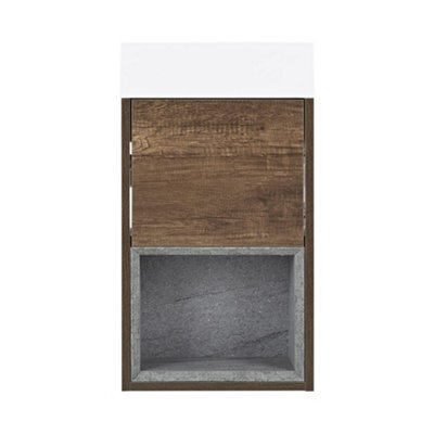 Homestylestore 400mm Dark Oak Bathroom Wall Hung Vanity Unit With Basin - image 1