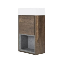 Homestylestore 400mm Dark Oak Bathroom Wall Hung Vanity Unit With Basin - thumbnail 2