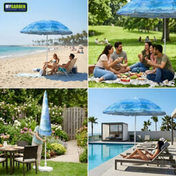 My Garden Outdoor Living Beach Umbrella Parasol With Uv Resistant Canopy Portable Lightweight Foldable Sun Shade Umbrella For Beach Easy To Fix Blue - thumbnail 9