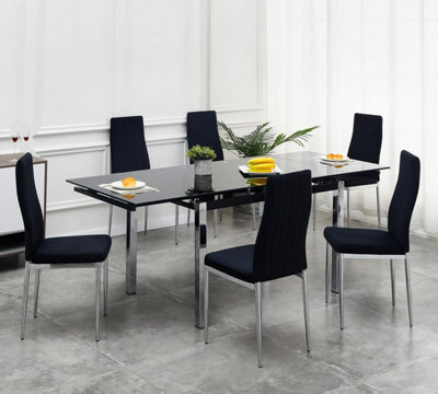 Furnizone UK Grande 6-8 Seater Extending Dining Table And 6 Monza Black Velvet Chairs - image 1