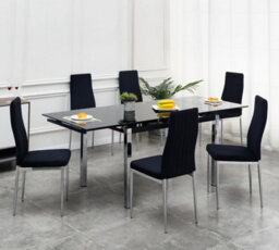 Furnizone UK Grande 6-8 Seater Extending Dining Table And 6 Monza Black Velvet Chairs - thumbnail 1