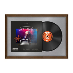 "AK Frames 25X17"" Walnut Classic Vinyl Record Frame With Mid Grey Mount For 12 Inch Lp Cover & Disc - Overlapped Design"