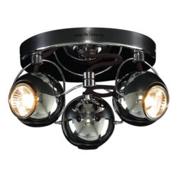 Long Life Lamps Company Gloss Black Chrome 3 Way Adjustable Eyeball Ceiling Spotlight Gu10