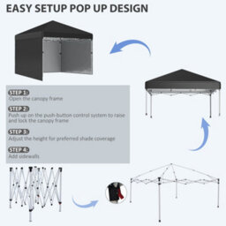 Outsunny 3X3 (M) Pop Up Gazebo Party Tent W/ 3 Sidewalls, Weight Bags, Black - thumbnail 6
