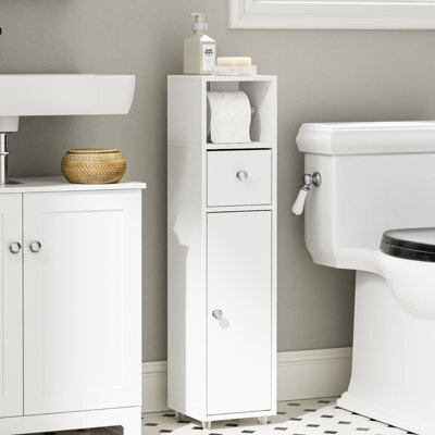 Sobuy Bathroom Storage Cabinet With Drawer And Door 7.8X7.8X33.4 Inch Bzr219-W - White - image 1