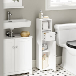 Sobuy Bathroom Storage Cabinet With Drawer And Door 7.8X7.8X33.4 Inch Bzr219-W - White - thumbnail 4