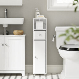 Sobuy Bathroom Storage Cabinet With Drawer And Door 7.8X7.8X33.4 Inch Bzr219-W - White - thumbnail 6