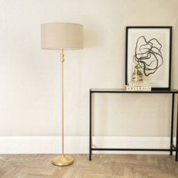 Valuelights Maggie Gold Metal Candlestick Floor Lamp With Natural Fabric Lamp Shade - thumbnail 5