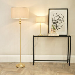 Valuelights Maggie Gold Metal Candlestick Floor Lamp With Natural Fabric Lamp Shade - thumbnail 3