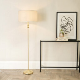Valuelights Maggie Gold Metal Candlestick Floor Lamp With Natural Fabric Lamp Shade