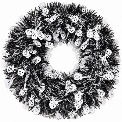 Underfoot Halloween Wreath 20Cm Black White Skull Tinsel Hanging Door Decoration Spooky - image 1