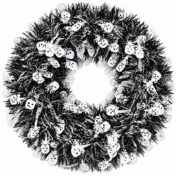 Underfoot Halloween Wreath 20Cm Black White Skull Tinsel Hanging Door Decoration Spooky - thumbnail 1