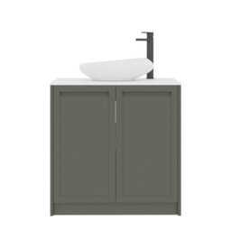 Royal Bathrooms Royal Bathroom Elmore 800mm Matt Green Freestanding Countertop Bathroom Vanity Unit 2 Door Plain White Worktop With Nova Basin - thumbnail 7