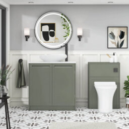 Royal Bathrooms Royal Bathroom Elmore 800mm Matt Green Freestanding Countertop Bathroom Vanity Unit 2 Door Plain White Worktop With Nova Basin - thumbnail 5