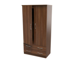 Hampshire Wide 2 Drawer Double Wardrobe In Noche Walnut (Ready Assembled) - thumbnail 5