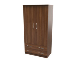 Hampshire Wide 2 Drawer Double Wardrobe In Noche Walnut (Ready Assembled) - thumbnail 3