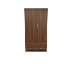 Hampshire Wide 2 Drawer Double Wardrobe In Noche Walnut (Ready Assembled)