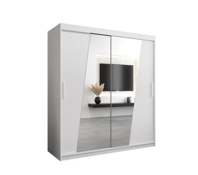 Arte Rhomb Contemporary Mirrored 2 Sliding Door Wardrobe 9 Shelves 2 Rails White Matt (H)2000mm (W)1800mm (D)620mm - image 1