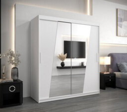 Arte Rhomb Contemporary Mirrored 2 Sliding Door Wardrobe 9 Shelves 2 Rails White Matt (H)2000mm (W)1800mm (D)620mm - thumbnail 2