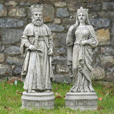 Burgess King Arthur + Queen Guinevere Large Stone Statues British Made Garden Ornament - image 1