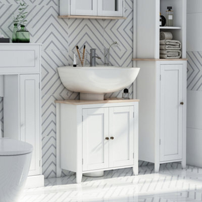 Kleankin Bathroom Pedestal Under Sink Cabinet Floor W/ Storage Shelf Double Door - image 1