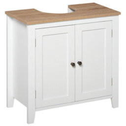 Kleankin Bathroom Pedestal Under Sink Cabinet Floor W/ Storage Shelf Double Door - thumbnail 2