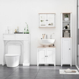 Kleankin Bathroom Pedestal Under Sink Cabinet Floor W/ Storage Shelf Double Door - thumbnail 4