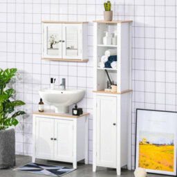 Kleankin Bathroom Pedestal Under Sink Cabinet Floor W/ Storage Shelf Double Door - thumbnail 9