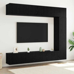 Berkfield Modern 5 Piece Tv Cabinet Set Wall-Mounted Black Oak Engineered Wood - thumbnail 2