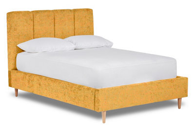 Divan Base Direct Zen Fabric Bed With Fluted Headboard Panels Bed Base Only 5Ft King- Pavia Mustard