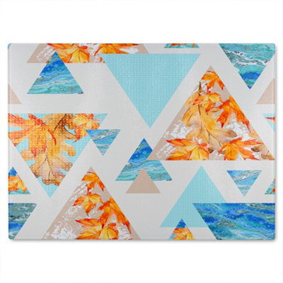 Benjamin Tate Design Triangles With Maple Oak Leaves Marble Glass Chopping Board - image 1
