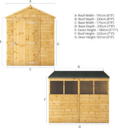 Waltons 8 X 6 Shiplap Garden Storage Shed Tongue And Groove Apex Single Door Windows - thumbnail 8