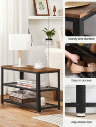 Songmics Vasagle Shoe Bench, Shoe Rack With 2 Shelves, Shoe Organiser,entryway Living Room Hallway, Steel Structure, Rustic Brown And Black - thumbnail 6