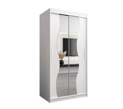 Arte Madrid Contemporary 2 Mirrored Sliding Door Wardrobe 5 Shelves 2 Rails White Matt (H)2000mm (W)1000mm (D)620mm - image 1