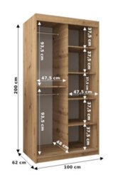Arte Madrid Contemporary 2 Mirrored Sliding Door Wardrobe 5 Shelves 2 Rails White Matt (H)2000mm (W)1000mm (D)620mm - thumbnail 4
