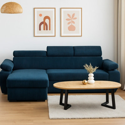 Boston Mini Premium Left Hand Corner Sofa Bed Blue Corduroy Upholstery With Storage And Bonell Spring Support - image 1