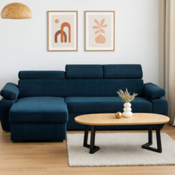 Boston Mini Premium Left Hand Corner Sofa Bed Blue Corduroy Upholstery With Storage And Bonell Spring Support - thumbnail 1
