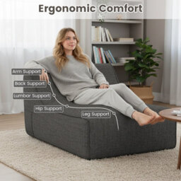 Gainoom Inflatable Grey Lounge Chair Ergonomic Blow Up Lazy Sofa Portable L-Shaped Air Couch With Anti-Slip Base - thumbnail 5