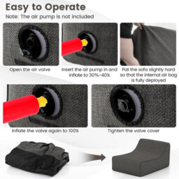 Gainoom Inflatable Grey Lounge Chair Ergonomic Blow Up Lazy Sofa Portable L-Shaped Air Couch With Anti-Slip Base - thumbnail 4