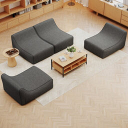 Gainoom Inflatable Grey Lounge Chair Ergonomic Blow Up Lazy Sofa Portable L-Shaped Air Couch With Anti-Slip Base - thumbnail 9