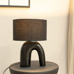 Valuelights Lia Black Fabric Drum Lamp Shade Black Arch Abstract Ceramic Table Lamp And Bulb