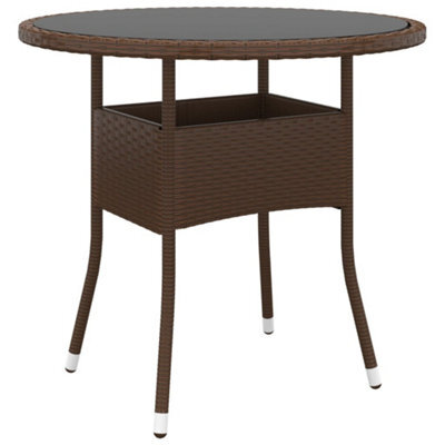 Vidaxl Garden Table 80X75 Cm Tempered Glass And Poly Rattan Brown Garden Tables - image 1