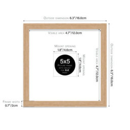"5X5"" Oak Picture Frame - 5X5"" Square Frame With 2X2"" Mount For 5X5""/2X2"" Pictures Art Deco Style Wall Art, 1 Pack" - thumbnail 2