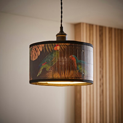 Valuelights Daintree Small Dark Jungle Bamboo Drum Ceiling Lamp Shade And Bulb (D)25Cm - image 1
