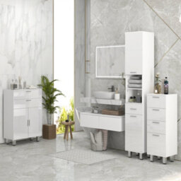 Kleankin Tall Narrow Bathroom Storage Cabinet Cupboard W/ Cabinets, White - thumbnail 8