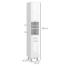 Kleankin Tall Narrow Bathroom Storage Cabinet Cupboard W/ Cabinets, White - thumbnail 3