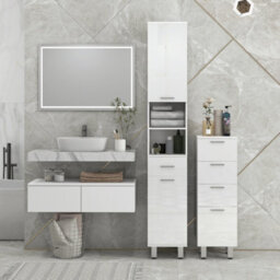 Kleankin Tall Narrow Bathroom Storage Cabinet Cupboard W/ Cabinets, White - thumbnail 7